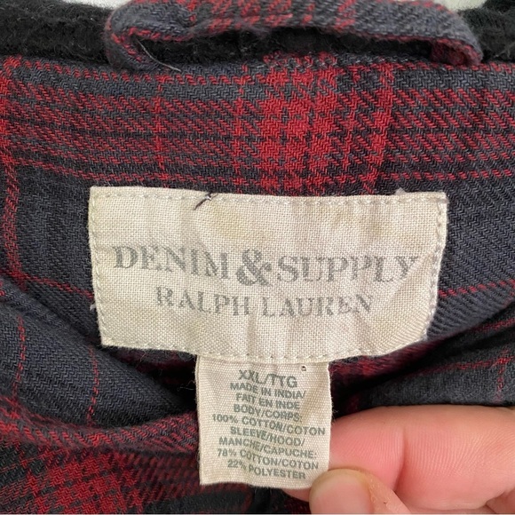 Denim & Supply Ralph Lauren Red and Black Plaid Shirt button down with hood - Picture 3 of 14